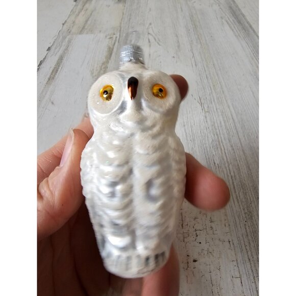 Glass glitter owl bird ornament flocked Xmas tree white sparkle - Picture 6 of 8
